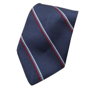Brooks Brothers Necktie One Size Navy Blue Silk Repp Stripe Stain Resistant USA